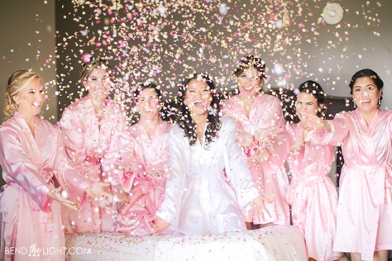 Bridesmaids with confetti